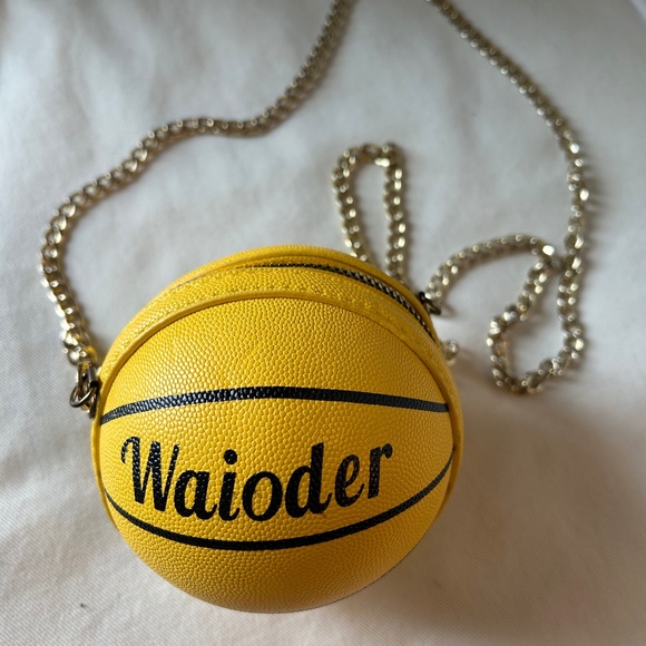 Yellow "Waiober" Basketball Crossbody Purse - Missing Zipper Pull - Picture 1 of 5
